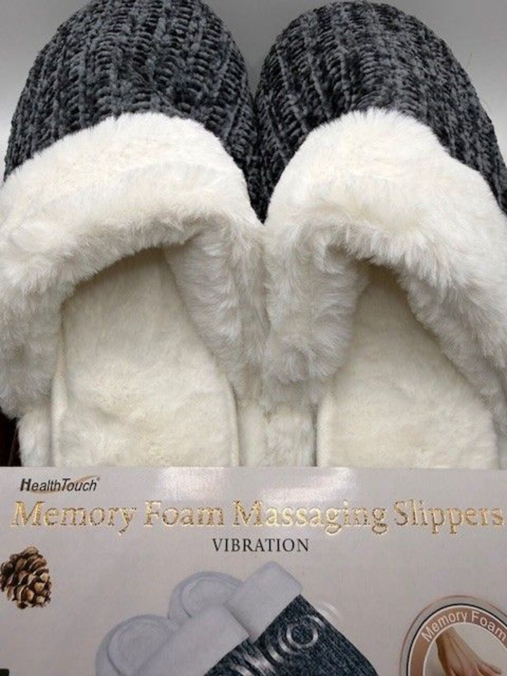 HealthTouch Memory Foam Massaging Slippers Vibration Cozy Plush One Size